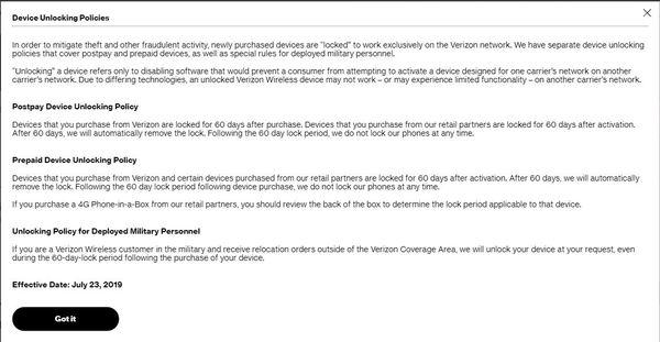 Verizon Device Locking Policy