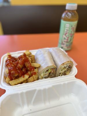 Delicious Cheesesteak Sub with everything and fries!