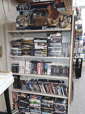 We have a bunch of video games and DVDs.