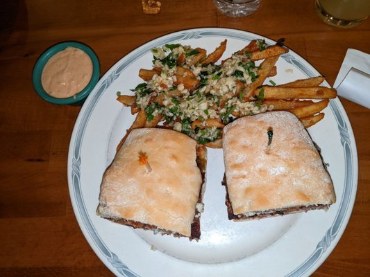 Blue cheese bacon burger. With garlic fries