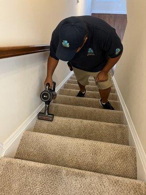 Stair cleaning - pre vacuuming is a must!