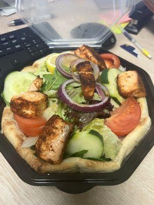 Blackened Salmon on bread bowl