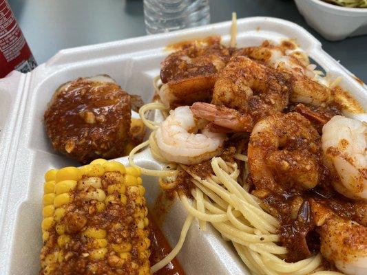 Cajun shrimp combo with pasta