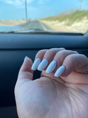 The gel on the top of these nails are uneven and sloppy. It's a little hard to tell in the pictures but very visible in person.