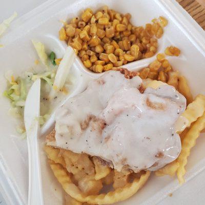 Chicken fried steak plate lunch.