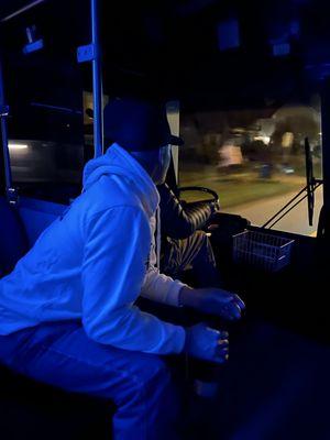 Groom sitting next to driver the entire time