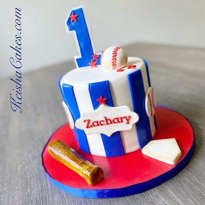 Baseball themed first birthday cake. Everything is all edible.