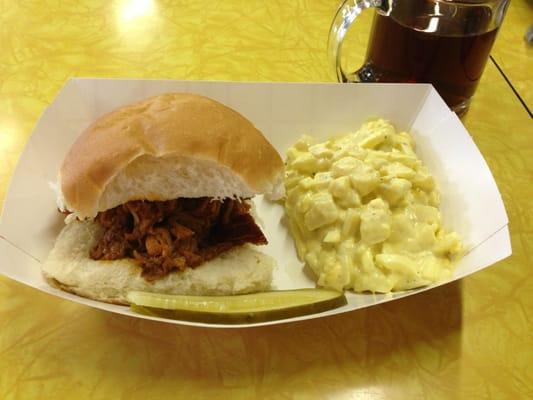 Pulled pork sandwich with potato salad at Ward's Store & Bakery in De Smet SD.