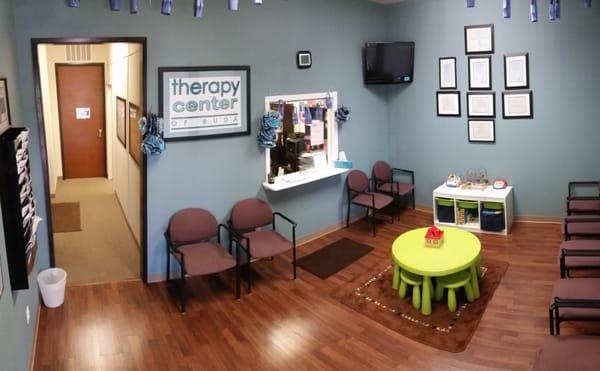 Our waiting room...we try to keep it a calm environment where parents can relax while their kiddos are in therapy.