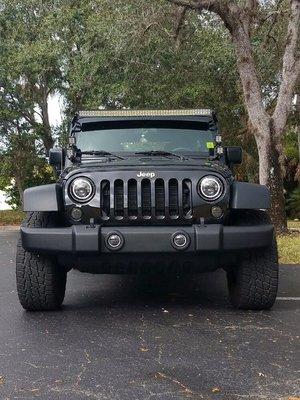 New Wrangler with 52" LED light bar & pillars LED lights as well as every single exterior light replace with LED Light Assemblies!!