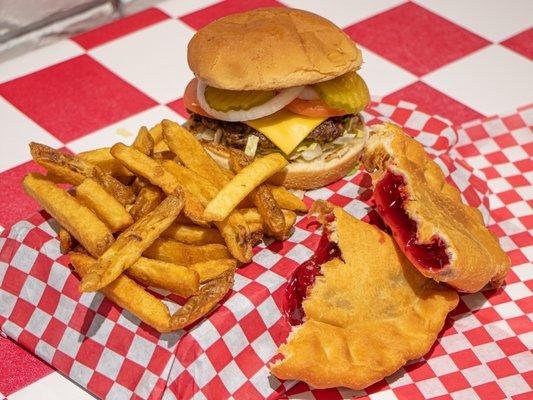 Jr. Lunch Special 
includes Jr. Brisket burger, Hand cut fries, Drink and a Fried Pie all made to order for $10.99