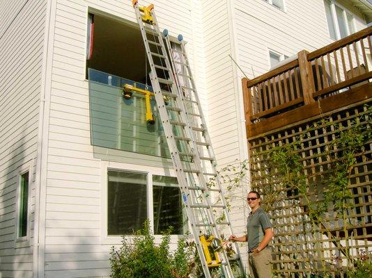 Ladder lifts make big window installation easy and safe!