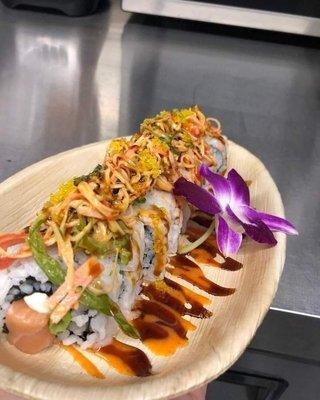 Alaska Roll with Spicy Crab On Top