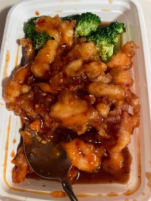 All white meat General Tso's Chicken.