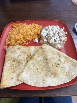 Chicken quesadilla rice & beans