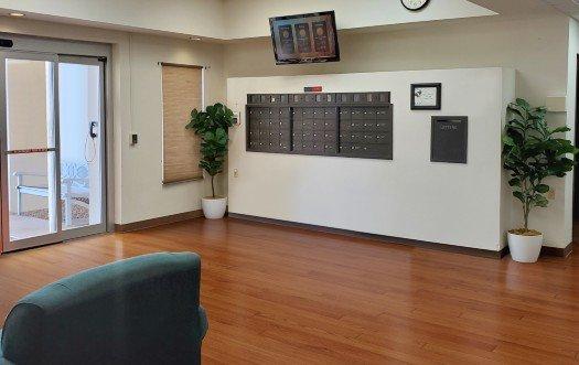 Lobby and mail boxes in Manor 3. Subsidized Independent Living for seniors.