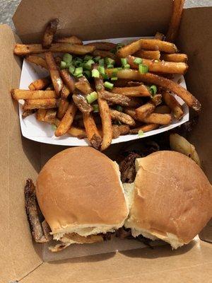 Poutine and slider combo (no dairy for me so imagine it with cheese! )