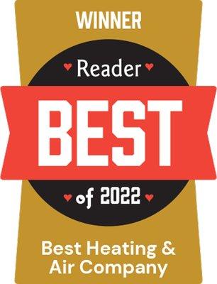 Voted Best Heating and Air Conditioning repair Company of 2022 by The San Diego Reader