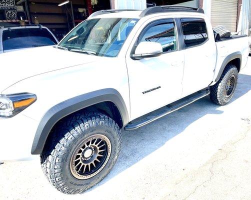 Getting my tires, wheels and leveling kit installed by the RTW team.