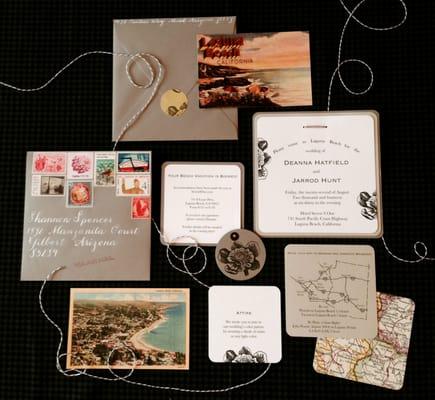 Laguna Beach vintage inspired wedding invitation.