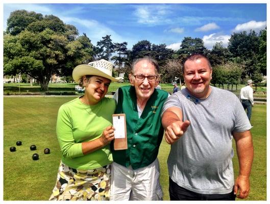 Tournament winner and finalist with Tournament Director, Joe. Great day on the greens!