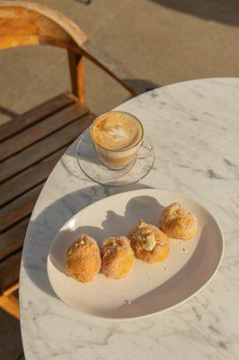 FRITELLE italian cream puffs 
CAPPUCCINO with La Colombe espresso & choice of organic milk