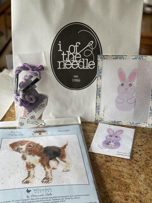 Needlepoint and a cross-stitch kit I purchased. So cute!