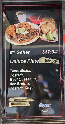 Deluxe Plate Menu (as of November 2023)