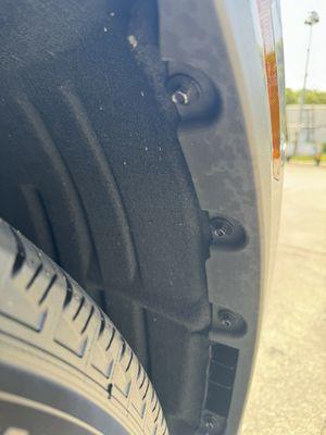 Paint on edges of screws in wheel well is gone from sockets being used to remove them during fender repair