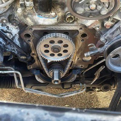 Service:
2002 Dodge Ram 1500 5.9L:
Timing chain replacement

Timing cover gasket replacement

Water pump gasket