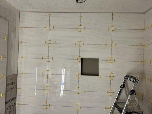 Tile installation on bathroom remodeling