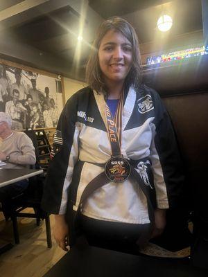 Celebrating after my Karate Tournament and taking home 3rd Place in my Weapons Division !