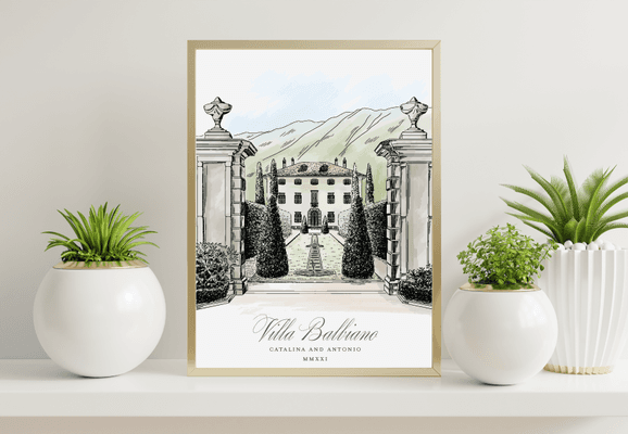 Venue illustration (Villa Balbiano). Nikisha King Design House