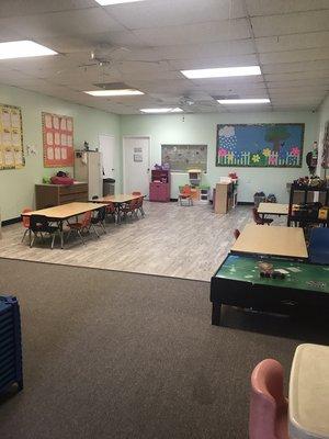 3 year old class with new carpet, new flooring and fresh paint.