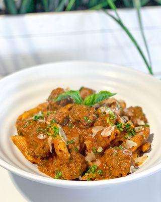 Vivel's Bolognese Penne Pasta:
Moroccan meatballs, Homemade Tomato Garlic Sauce.