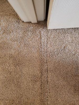 Small strip of carpet placed in doorway to join the outside and bedroom carpets.