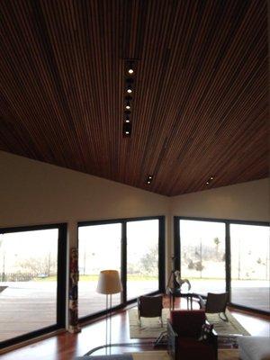 Lighting in a mahogany ceiling