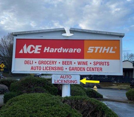 Edmonds Auto License & Service is conveniently located inside Ace Hardware.