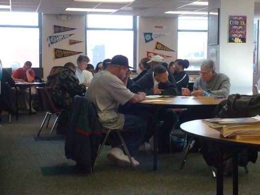 Students studying at Seeds' free GED classes in Cleveland