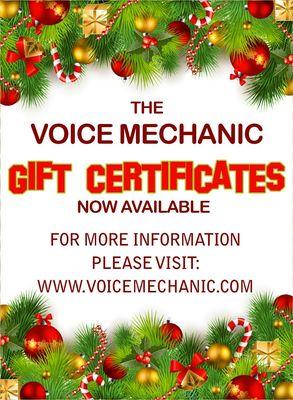 The Voice Mechanic gift certificates are now available. Just in time for the holidays! Give the gift of singing this year. :)