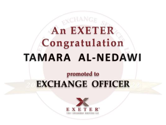 We are very excited and pleased to announce that Tamara Al-Nedawi has been promoted to Exchange Officer.