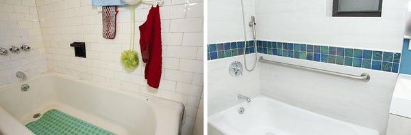 Full bathroom gut renovation, before and after image