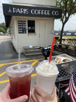 Italian soda with blackberry flavor and vanilla cream frappe