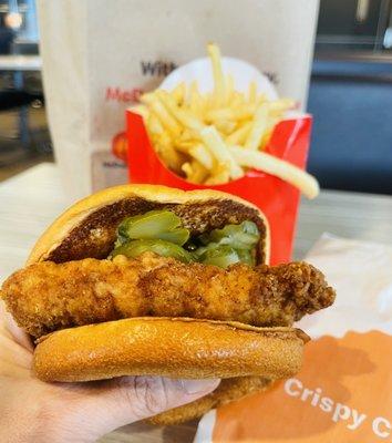 Crispy Chicken Sandwich with Large Fries.. I gotta delete the McD app, seriously