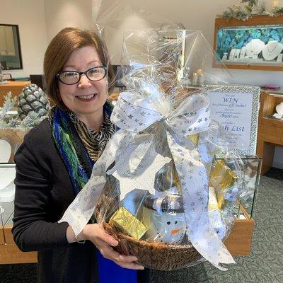 A gift basket packed with presents, for the winner of our Annual Wish List Contest!