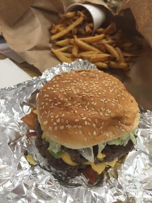 Bacon cheeseburger with fries!