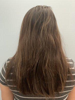 Hair after (no heat product). This was 2-3 weeks after with just the oil recommended by stylist