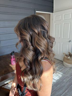 Curtain bangs with Balayage hair color