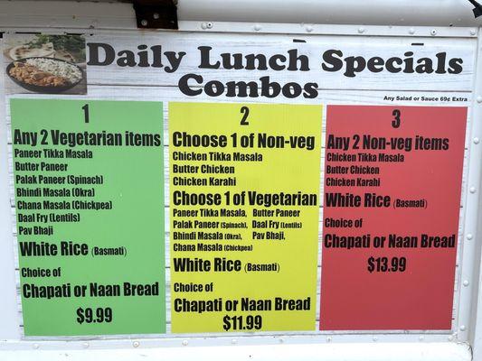 lunch combo menu