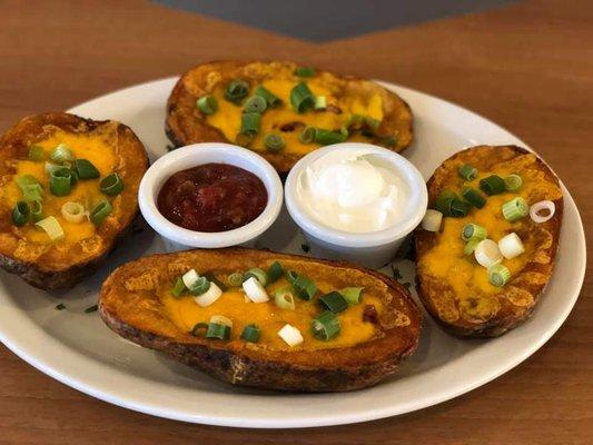 Happy hour potato skins.